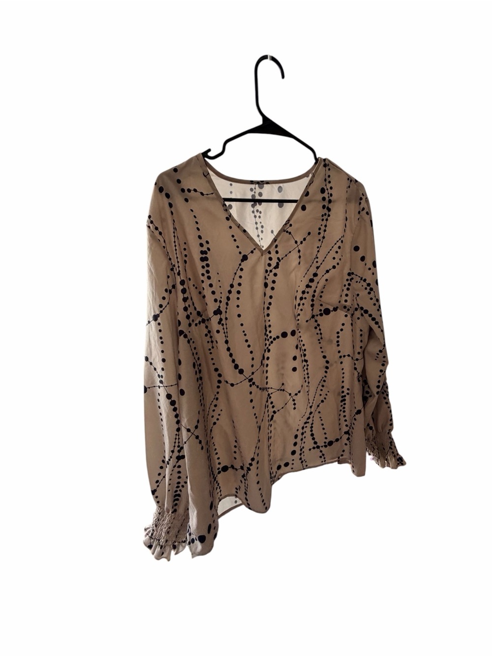 Beige Floral Dot V-Neck Long Sleeve Blouse